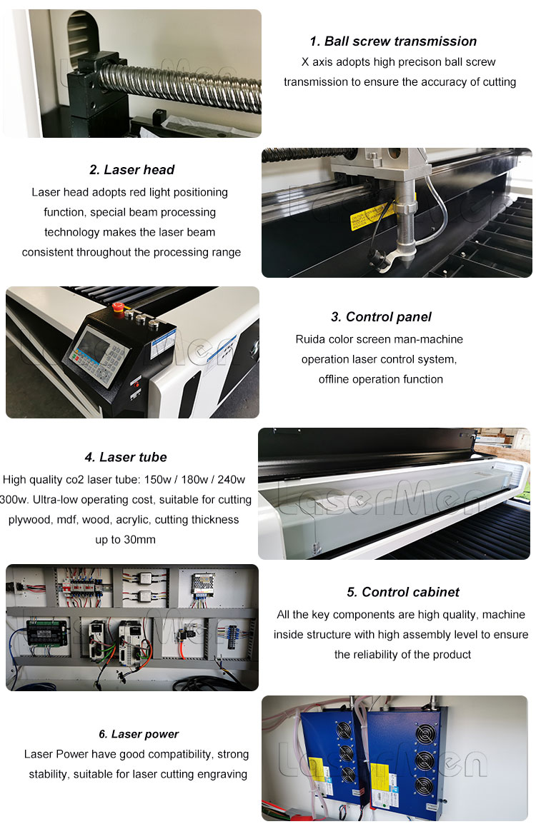 LM-1325 ball screw co2 laser cutting machine
