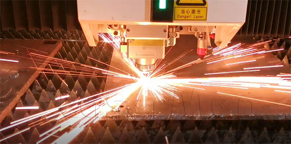 The moment laser cutting is in operation